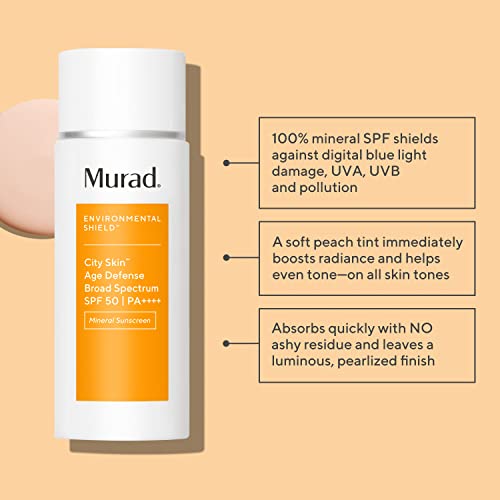 Murad Environmental Shield City Skin Age Defense Broad Spectrum SPF 50 PA++++ ? 100% Mineral Sunscreen with Lutein & Iron Oxides for Blue Light Defense, UVA/UVB & Pollution Protection