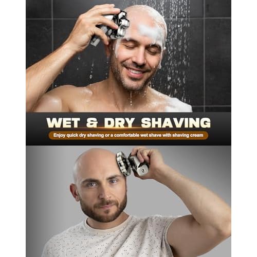 Head Shaver for Bald Men, 7D Upgraded Magnetic Detachable Blades, Wet & Dry IPX7 Waterproof Electric Razor, Fast Smooth Bald Shaving for Head & Face, 5-in-1 Grooming Kit