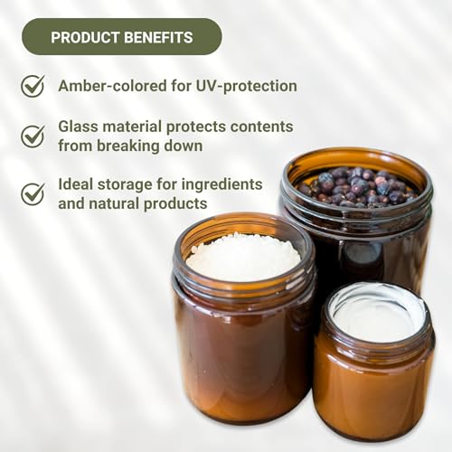 Glass Amber 8oz Jar - 12 Packs, Empty Round Jars For Beauty Products, Lotion, and Powders - Black Lid - Small Candle Jars
