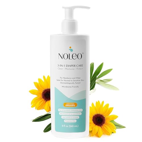 Noleo Organic Cotton Pads with 3-in-1 Diaper Care - 240ct Extra Large & Pressed Cotton Squares 3.54x4.33in Pads - 8oz All in One Baby Cleanser, Baby Lotion & Diaper Rash Cream