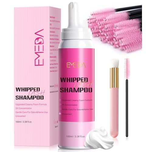 EMEDA Whipped Lash Shampoo Kit, Deep Cleanser Foam, 100ml Lash Cleaning Kit with Brush, Cleanser for Extension & Cluster & Strips Eyelash, Salon & Home Use Supplies (Unscented)