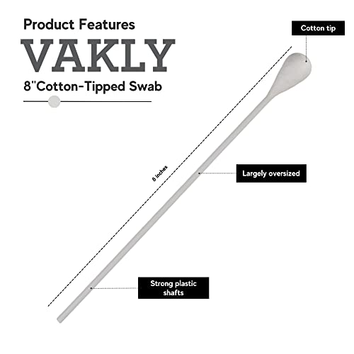 Vakly Large Oversized Swabs [Pack of 200] Extra-long 8" Cotton Tipped Applicators with Extra Large 1/2" Diameter Swab - Non-sterile ? Long Plastic Shaft