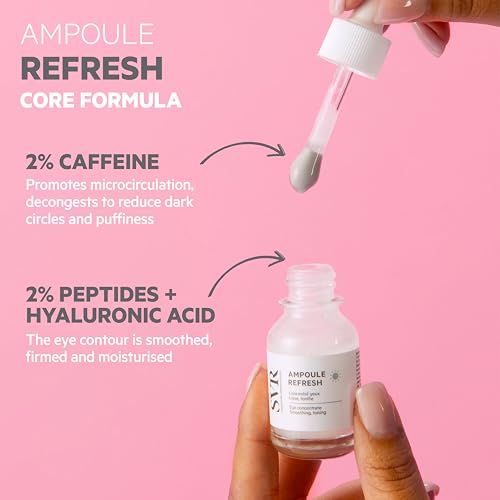 SVR Refresh Concentrate Eye Serum with Hyaluronic Acid, Peptides, and Caffeine. Decongest, Awaken, Tone, and Smooth Puffy Eyes. Targets Dark Circles and Under-eye Bags, 0.5 fl. oz.