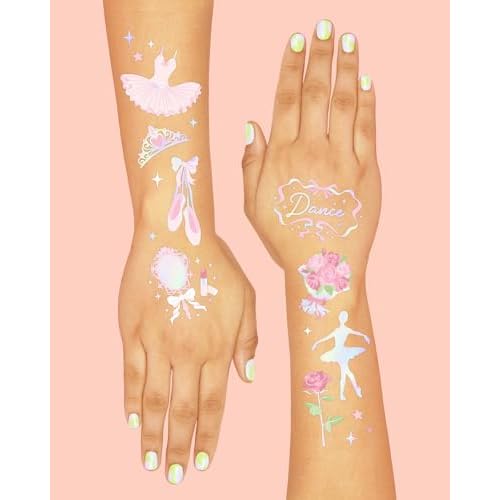 xo, Fetti Ballerina Party Temporary Tattoos - 50 Iridescent Foil | Happy Birthday Princess Decorations, Bow Girl Baby Shower Accessory, Ballet Theme Favor, Dancer Gift + Tutu Supplies