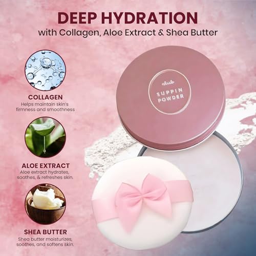 Club Suppin Translucent Setting Powder Foundation & Overnight Skincare, Makeup Setting Powder & Finishing Powder for Face with Shea Butter, Amino Acids & Aloe Extract by Japanese Skincare PASTEL ROSE