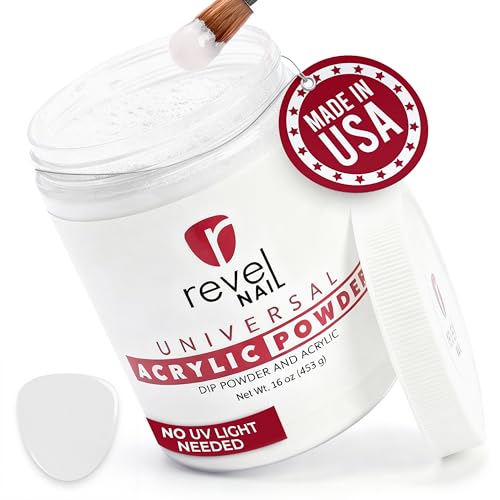 Revel Nail Universal Acrylic and Dip Powder, Salon Pro Size 16 oz (453 g) Refill Jar for Overlays and Extensions, White, Made in USA