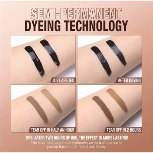 Peel Off Eyebrow Tint Gel, Semi-Permanent Color Brow Dye, Waterproof Long-Lasting Tattoo Eyebrow Gel for Fuller Defined Brows Makeup, Smudge-Proof, Easy Peel, Lasts Up To 3 Days (Light brown)