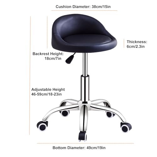 Yuelong Rolling Stool with BackRest and Wheels - Adjustable Height Swivel Stool Chair PU Leather Multi-Purpose Drafting Salon Tattoo Office SPA Shop