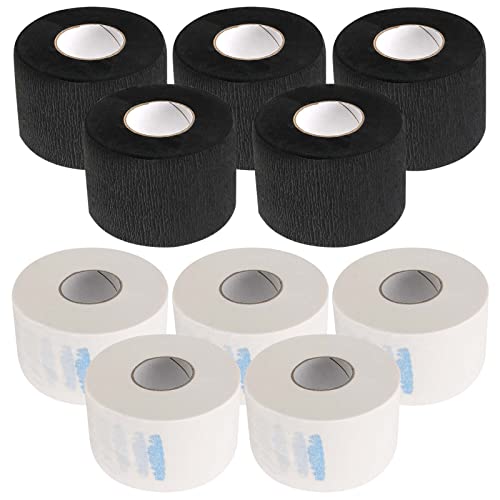 10 Rolls Disposable Barber Paper Neck Strips, 1000 Strips Professional Stretchy Paper Neck Band, Protector Stretchy Strips Cutting Accessories for Hair Cut, Beauty Salon, Black and White