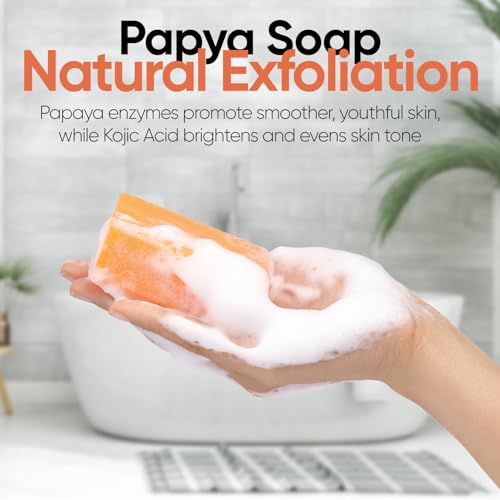 Papaya Soap Face & Body Wash ? Skin Brightening Papaya Soap Bar for Dark Spots ? Reduce Acne, Cleanse Scars, & Even Skin Tone ? with Turmeric, Kojic Acid & Essential Oils ? for All Skin Types (2 pack)