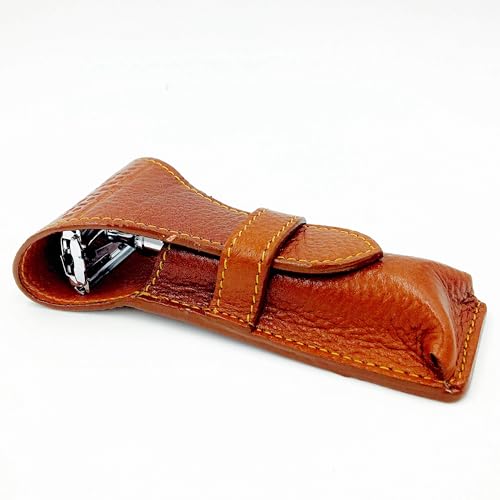 Parker Genuine Leather Travel Case for Safety Razor ? Stylish Protective Storage Pouch for DE Razors (For Standard & Long Handle Lengths)