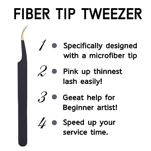 Camillash Fiber Tip Lash Tweezers For Eyelash Extension,Best Volume Professional Tech Tweezers,Artist Boot Isolation Fanning Nano Grip Precision Tools Supplies 90 45 Degree BlackCurved)