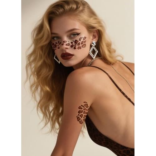 2Pcs Leopard Print Temporary Tattoos Waterproof Leopard Stickers 8 Colorful Cheetah Tattoos for Face Body Makeup Halloween Birthday Music Festival Party (Color5)