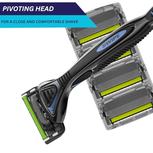 SWIPE Premium Men's 6-Blade Razor Kit (Flex Head Handle + 12 Refills) (No Trimmer)