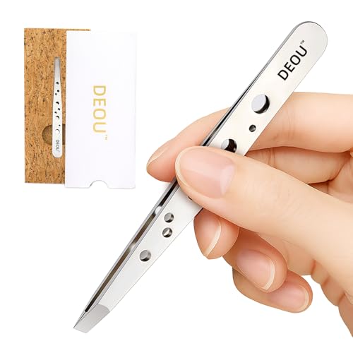 DEOU Professional Eyebrow Plucker & Tweezers - Stainless Steel Tool for Brow Shaping, Hair Removal & Precise Grooming, 9-Hole Non-Slip Grip, Unisex, Gift Box Included