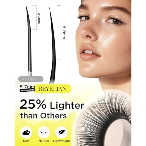BEYELIAN Eyelash Extension 0.05 D Curl 7-15mm Mixed Tray Easy Fan Lash Extensions Volume Lashes Professional Use Natural Matte Black (0.05 D 7-15mm Mix)