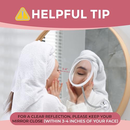 Flexible Gooseneck Makeup Mirror - 10X Magnifying, 360¡Æ Swivel, Adjustable Suction Cup - Stick On Table or Wall for Vanity and Bathroom Use - 6.7 x 6.7 Inch (Round)