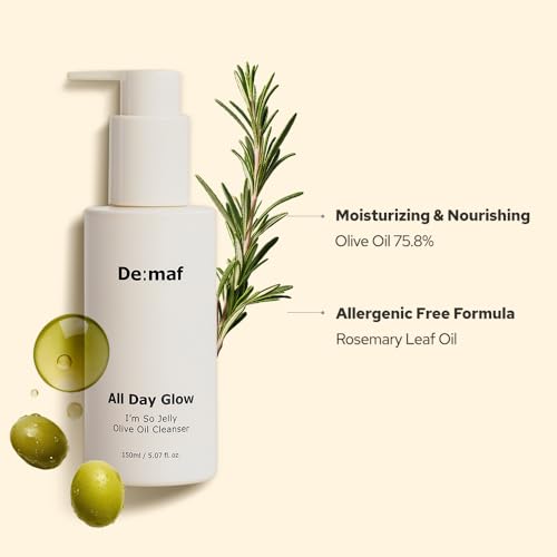 De:maf All Day Glow I'm So Jelly Olive Oil Cleanser, 75% Olive Oil, Jelly-like Makeup Remover for Pore Cleanse, Suitable for Sensitive Skin, Korean Skincare (150ml, 5.07, Fl Oz)