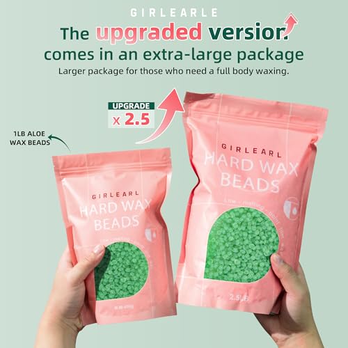 2-Pack Hard Wax Beads, 2.5lb Aloe for Brazilian Bikini & Sensitive Skin, 2.5lb Rose for Face & Body, Legs, Eyebrow, Facial Coarse Hair