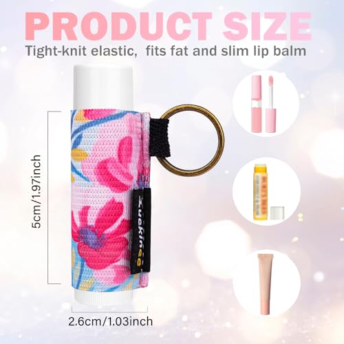 6PCS Lip Balm Holder Keychain, Christmas Stocking Stuffers Gifts, Lip Gloss Holder Key Chains Women Cute Lipstick Holder Lip Balm Pouch Keychain Compatible with ChapStick,Burt's Bees,LANEIGE,Aquaphor