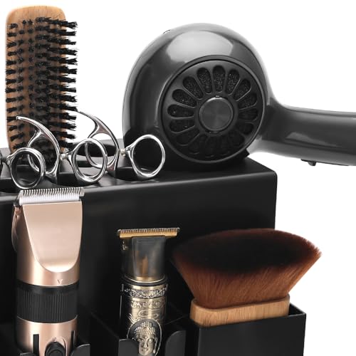 Wall Mount Hair Tool Organizer, 6-Slot Holder for Clippers, Dryers & Brushes, Save Counter Space, All-in-One Storage Rack for Bathroom & Salon, Black