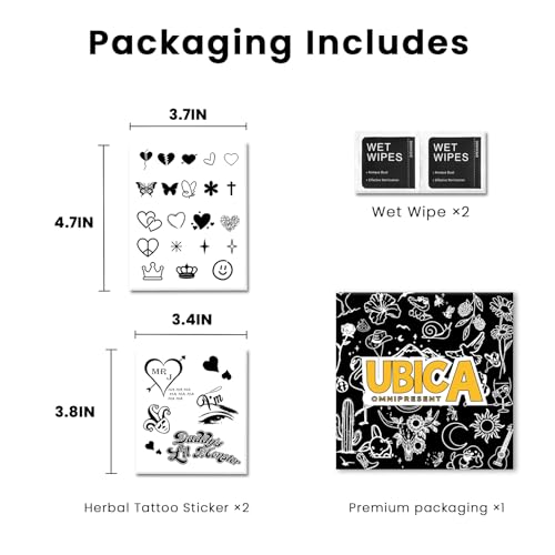 Semi Permanent Tattoo for Women, 2 Sheets Realistic Sexy Small Temporary Tattoos, Lasts 2 Weeks Fake Tattoo for Arm Fingers, Waterproof and Non-Reflective, Y2K Stickers & Heart Mix Tiny Tattoos