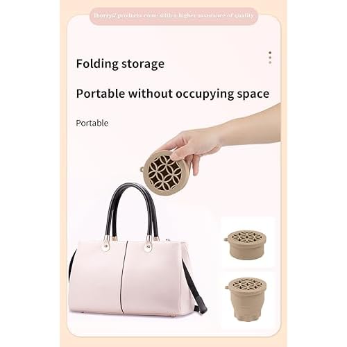 Makeup Brush Silicone Cleaning cup - Portable Foldable Silicone Makeup Brush Holder,Bottom-Embedded Makeup Brush Cleaning Mat & Makeup brush cleaner and dryer 2-in-1 Design (Khaki)