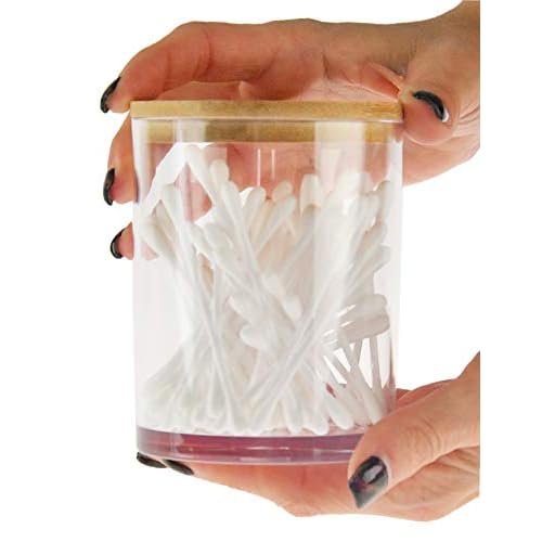 ARAD 3 Pcs Cotton Ball, Swab, Q-tip Storage, Clear Acrylic Jar Container with Bamboo Lid, Easy Organization on Bathroom Counters, Under Sink Placement or Vanity Tables-3.25" D x 4.5" H