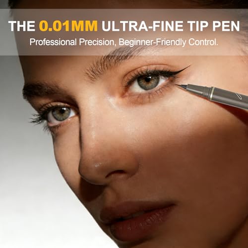 Ultra Fine Liquid Eyeliner Pencils- Slim Felt Tip for Precise Eye Lines, Waterproof, Smudge Proof & Quick-Drying, Winged Liner and Inner Corner. Long Lasting All Day Makeup, Smooth & Lightweight.