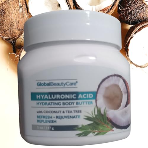 Hyaluronic Acid Hydrating Body Butter - Deep Moisturizing Cream With Coconut & Tee Tree For Men & Women- Nourishing, Fast-Absorbing Skincare For Dry Skin - 5 oz Jar