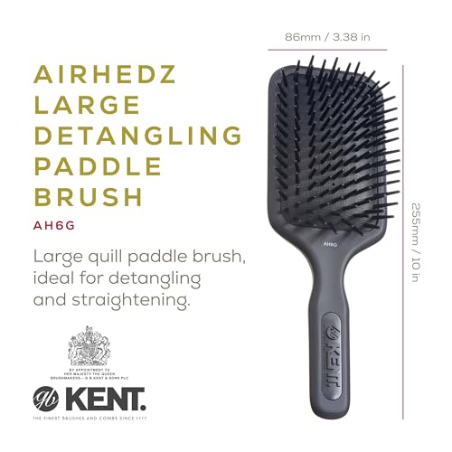 Kent AH6G Airhedz Cushion Paddle Brush - Scalp Massager and Detangler Brush - The Hair Brush for Thick Hair - Scalp Massager and Growth Stimulator - Hair Detangler and Curly Hair Brush
