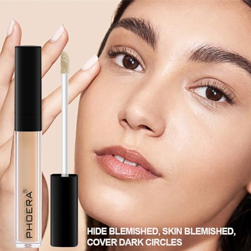 PHOERA Concealer, Lightweight, Full Coverage, Long Lasting, Corrects, Hydrates, Highlights, Matte Finish, All-Day Wear,with Concealer Brush (105#BISCUIT)