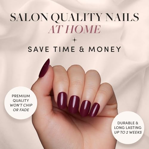 Glamnetic Press-On Nails Bundle - Berry Maroon & Cherry Glaze | Opaque Dark Red Maroon Short Round False Nails | Short Round Bright Cherry Red Nails with a Glaze Finish