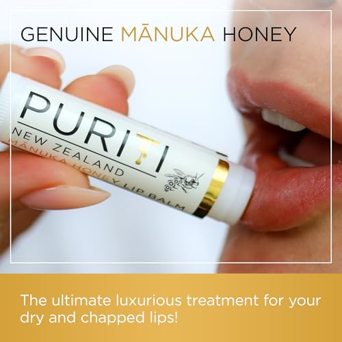 PURITI Manuka Honey Lip Balm ? 3pack Soothing & Moisturizing, Enriched with Almond, Jojoba, Macadamia Oils, Cocoa Butter, Hydrating for Dry & Chapped Lips, 100% Genuine New Zealand Manuka Honey