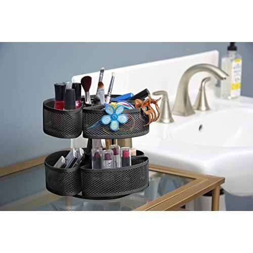 Nifty Organizing Carousel ? Black Powder Coat Finish, Spins 360-Degrees, Cosmetic Bathroom or Bedroom Vanity Storage, Beauty Supplies Organizer, Lazy Susan Platform