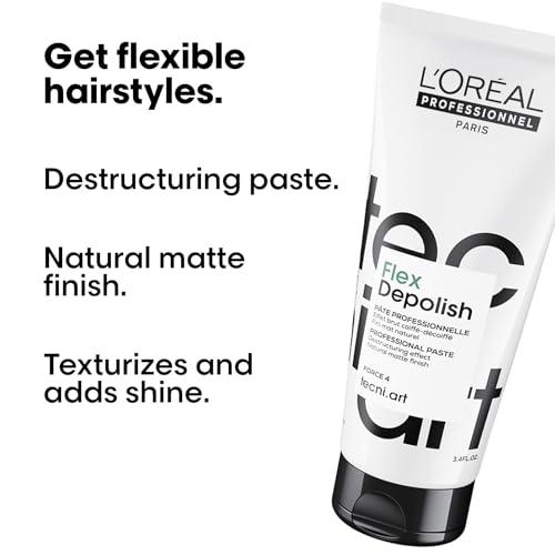 L'Or?al Professionnel Paris Tecni.ART Flex Depolish - Texturizing Paste For Endless Restyling And Natural Matte Finish, For Deconstructed Styles, 3.4 Fl Oz