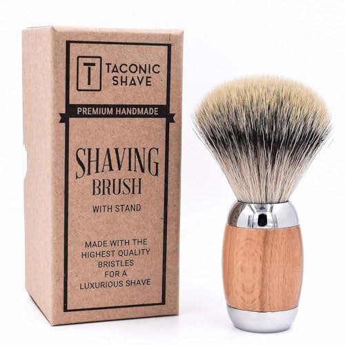 Taconic Shave Synthetic Silvertip Luxury Shaving Brush ? Premium 22?mm Knot, Ultra?Soft Bristles, Beechwood Handle, Includes Acrylic Stand & Gift Box