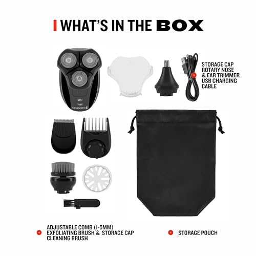 Remington Balder 3 Head Shaver Dual-Track Cutting Heads Multi-Directional Pivot 45 Minute Run Time 100 Percent Waterproof Complete Grooming Kit with Beard Trimmer Nose and Ear Trimmer