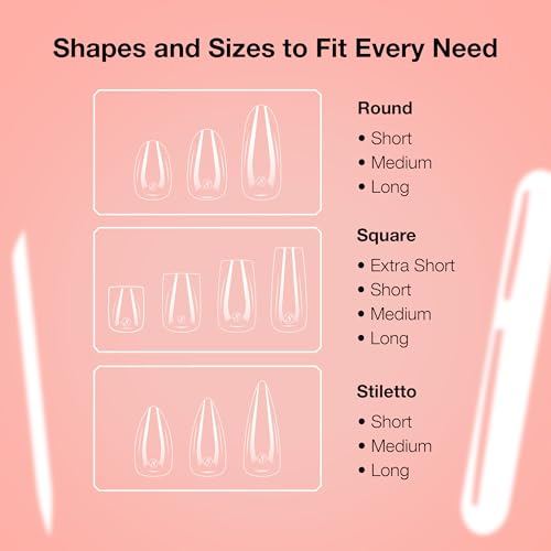 Cre8tion Soft Gel Nail Tips, Extra Long Coffin Shape, 602 Tips in 14 Sizes (00-9) for Professional Nail Extensions