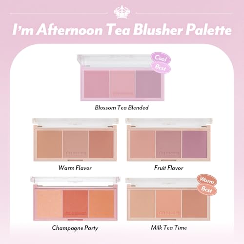 I'M MEME Blusher Palette - Afternoon Tea_Blossom Tea | Soft Pink, Peach, Lavender, 3 Shades Palette, Matte Powder, Face & Cheeks, For All Skin Tones, Powdery Finish, Lightweight Formula, 0.4 Oz