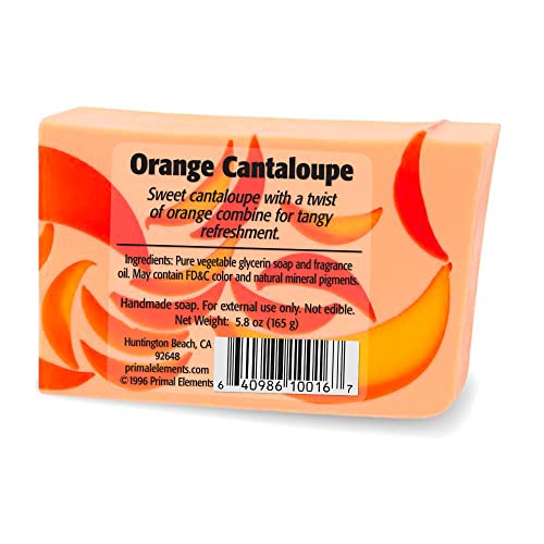 Primal Elements Glycerin Bar Soap | Helps All Skin Types, Sensitive, Oily & Dry Skin | NO PARABENS, VEGAN, GLUTEN FREE, 100% VEGETABLE BASE - (Orange Cantaloupe)