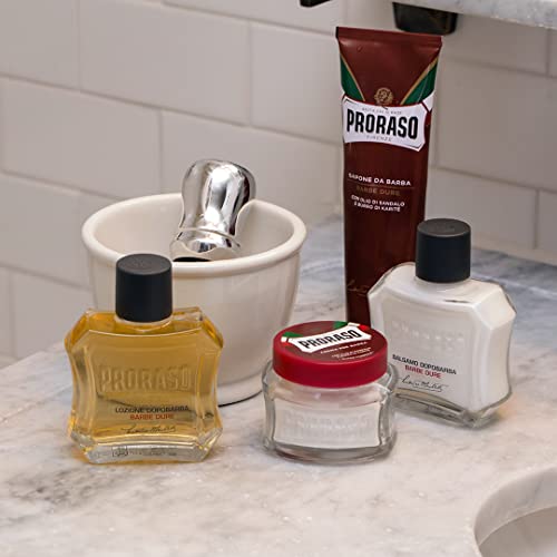 Proraso After Shave Lotion - Sandalwood Oil & Shea Butter - Moisturizing & Nourishing After Shave Splash for Coarse Beards or Hard - Premium Italian Shaving for Men - 3.4oz
