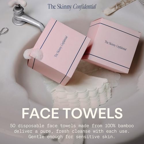 The Skinny Confidential Disposable Face Towels, 50 Count - Silky Soft Gentle Facial Towels for Makeup Removal - 80% Viscose Rayon, 20% Polyester for Sensitive Skin
