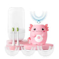 Kids Electric U Shaped Toothbrush - Axolotl Kids Sonic Toothbrush with 6 Brush Head Automatic Rechargeable 6 Cleaning Modes Full Mouth Cleaning-Pink