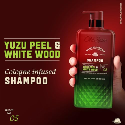 Old Spice Men's Shampoo, The Spice Alchemist Collection, Cologne-Infused Yuzu Peel & White Wood Scent, Free of Parabens & Phthalates, 21.9 fl oz