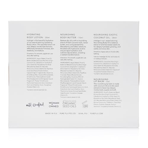 Pure Fiji Hydrate & Nourish Gift Skin Care Set 4 in 1 Include: Body Lotion, Body Butter, Nourishing Exotic Coconut Oil, Lip Balm, Christmas Gifts for Women - Dragon Fruit