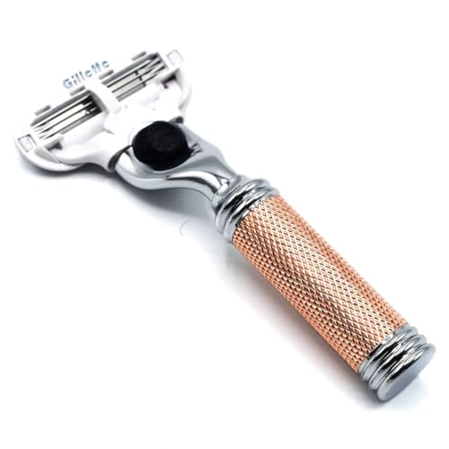 Parker Women¡¯s Travel Razor ? Compatible with Gillette¢ç Venus¢ç Cartridges ? Compact 3?Blade Razor with Rose?Gold Chrome Brass Handle & Buffalo Leather Travel Case