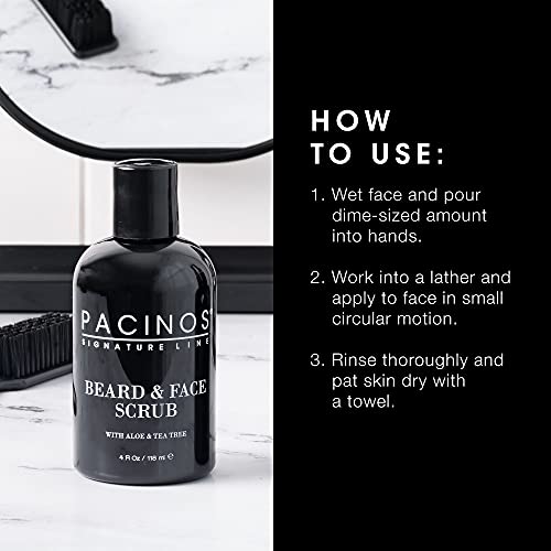 Pacinos Shave System, Beard and Face Scrub, Men's Skin Care, Best Organic Natural Shampoo, Aloe Vera and Tea Tree Extract, Removes Impurities, 4 oz