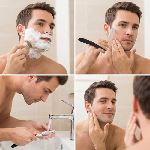 1 Set Razor for Men, Straight Safety Razor with 10 Razor Blades for Men, Single Blade Face Razor for Grooming (Black & Silver)