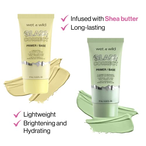 wet n wild Prime Focus Glass Skin Correct Primer Bright Crystal Finish Green 0.91 Fl Oz & Bare Focus Tinted Hydrator Light Medium Oil-Free Moisturizing Makeup